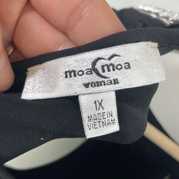 MOA MOA Black Rhinestone Neckline Blouse Cutout Neckline Glam Goth 3/4 Sleeve 1X - Picture 10 of 12